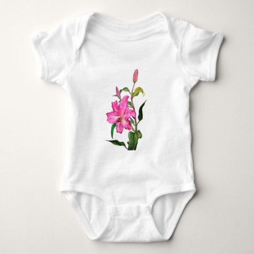 Painted Pink Lily Flower Baby Bodysuit