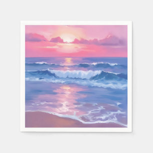 Painted Pink Ocean Coastal Watercolor Pastel Napkins