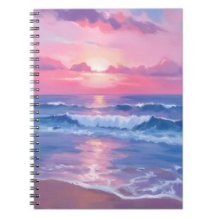 Painted Pink Ocean Coastal Watercolor Pastel Notebook