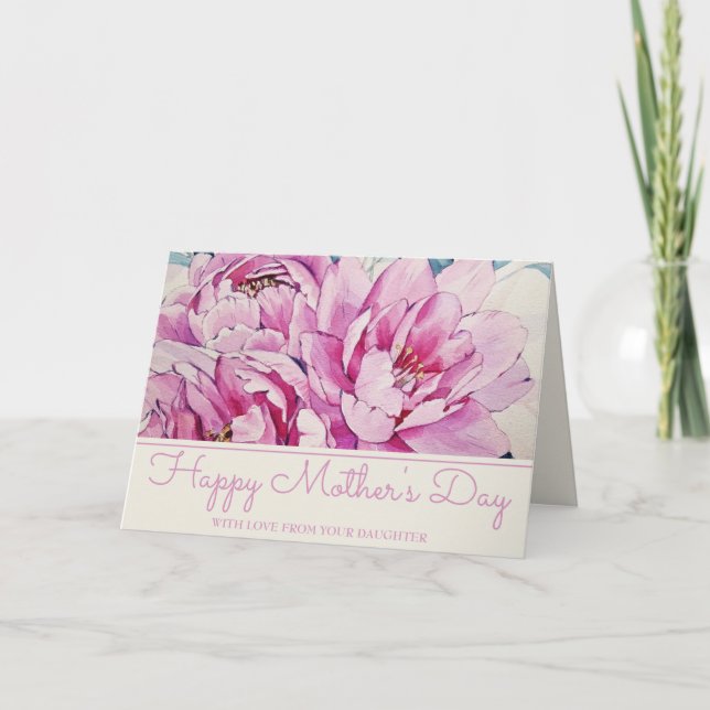 Painted Pink Peonies Mothers Day Holiday Card (Front)