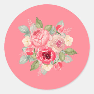 Painted Pink Roses Bouquet Classic Round Sticker