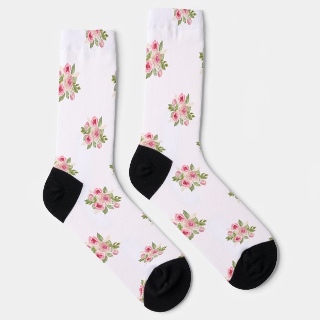 Painted Pink Roses Bouquet Pattern Socks (Right)