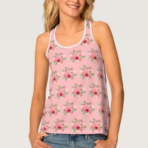 Painted Pink Roses Bouquet Pattern Tank Top