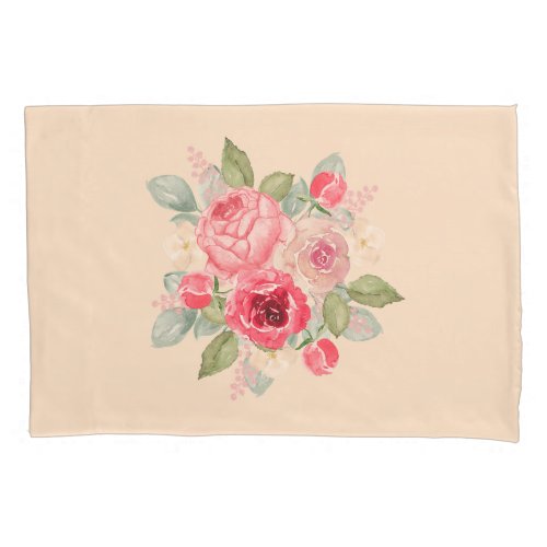 Painted Pink Roses Bouquet Pillow Case