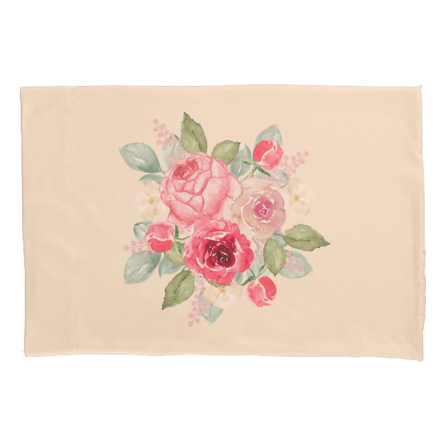 Painted Pink Roses Bouquet Pillow Case (Front)