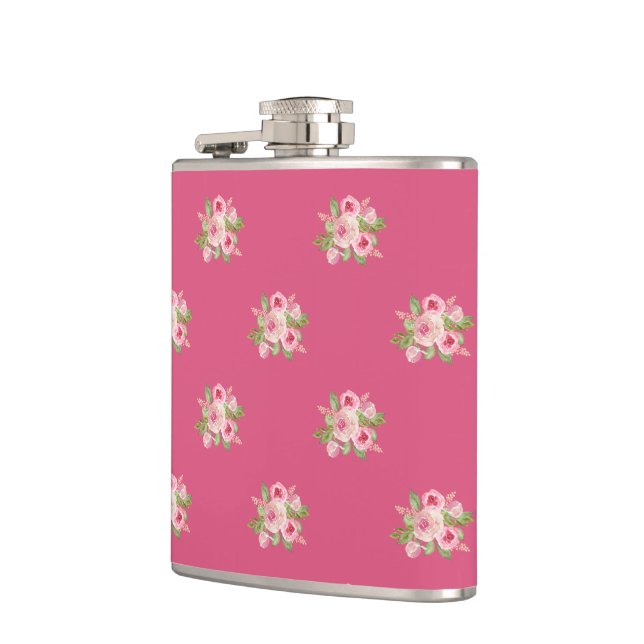 Painted Pink Roses Pattern Flask (Left)