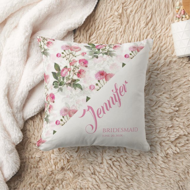 Painted Pink Roses Throw Pillow (Blanket)
