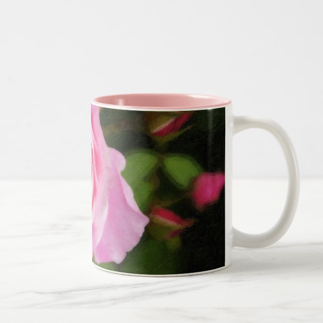Painted Pink Roses Two-Tone Coffee Mug (Right)