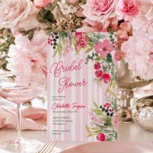 Painted Pink Stripes Winter Floral Bridal Shower