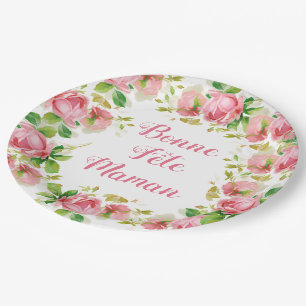 Painted Pink vintage roses - French Mother's Day Paper Plates