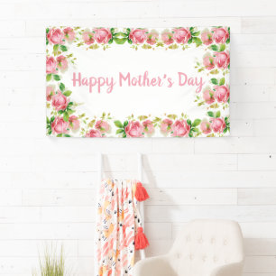 Painted Pink vintage roses - Happy Mother's Day Banner