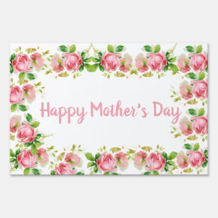 Painted Pink vintage roses - Happy Mother's Day Sign