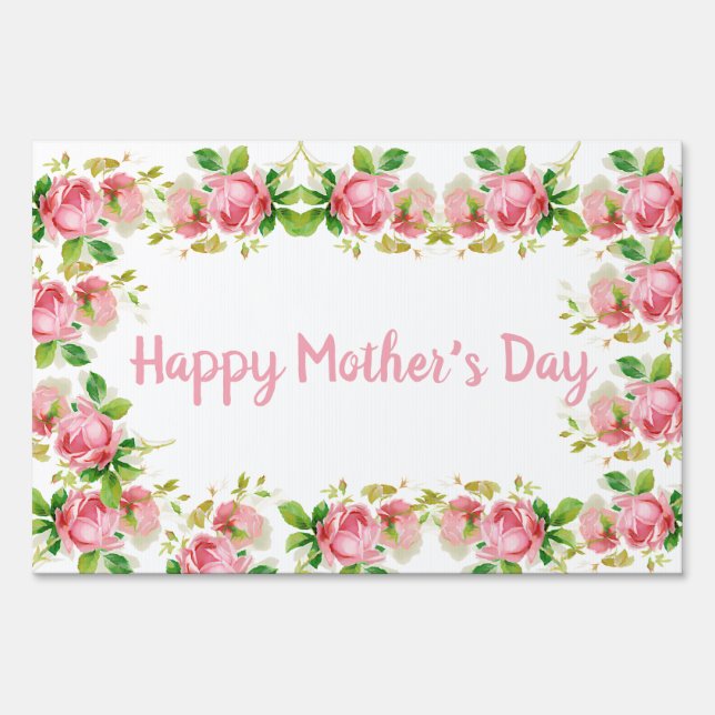 Painted Pink vintage roses - Happy Mother's Day Sign (Front)