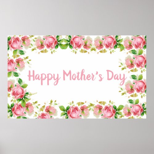 Painted Pink vintage roses _ Happy Mothers Poster