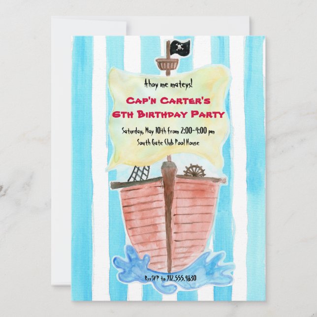 Painted Pirate Ship Birthday Invitation (Front)