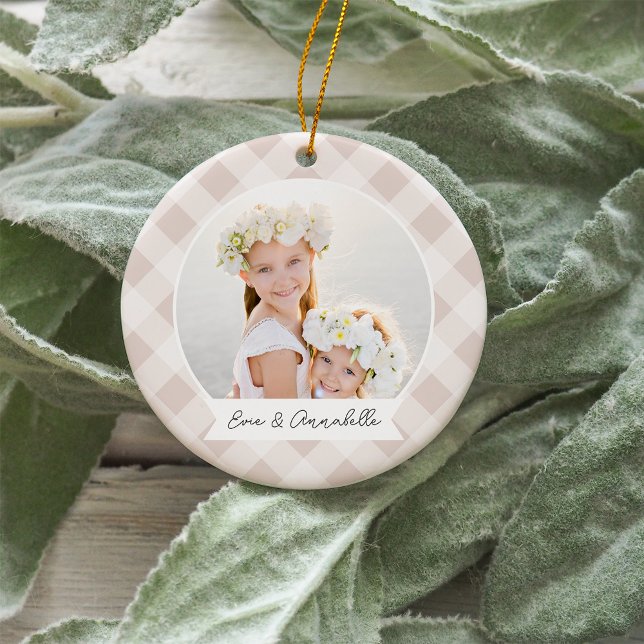 Painted Plaid Double Sided Personalized Photo Ceramic Ornament (Creator Uploaded)