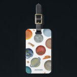 Painted Planets and Name Luggage Tag<br><div class="desc">Painted solar system and planets illustration of Earth,  Mars,  Venus,  Mercury,  Moon,  Sun,  Neptune,  Saturn,  Jupiter,  Uranus,  Pluto,  comets and stars on a white background designed by Shelby Allison.</div>