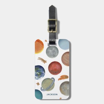 Painted Planets And Name Luggage Tag by origamiprints at Zazzle