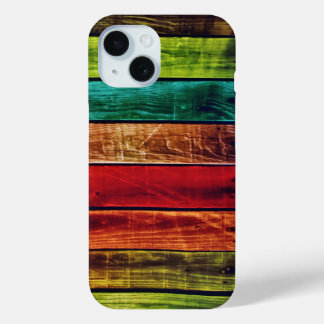 Painted Planks of Wood in Red Green Teal and More iPhone 15 Case