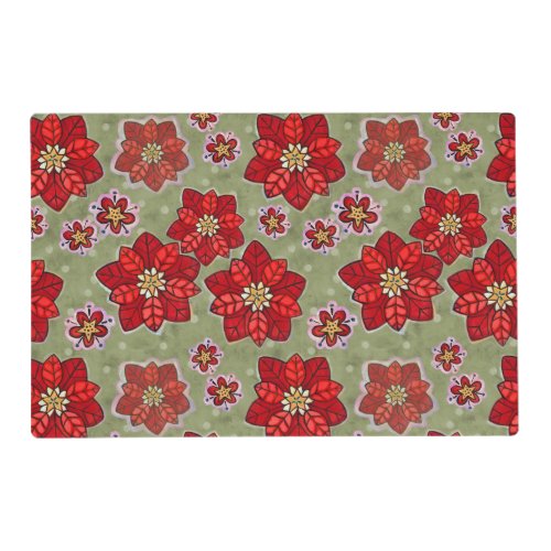 Painted Poinsettia Christmas Placemats polka dots Placemat