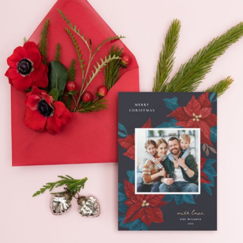 Painted Poinsettias Christmas Photo Holiday Card