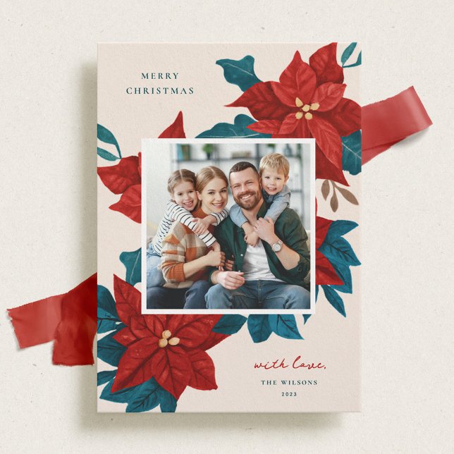 Painted Poinsettias Christmas Photo Holiday Card (Creator Uploaded)