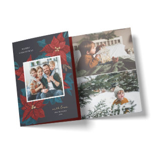 Painted Poinsettias Christmas Photo Tri-Fold Holiday Card