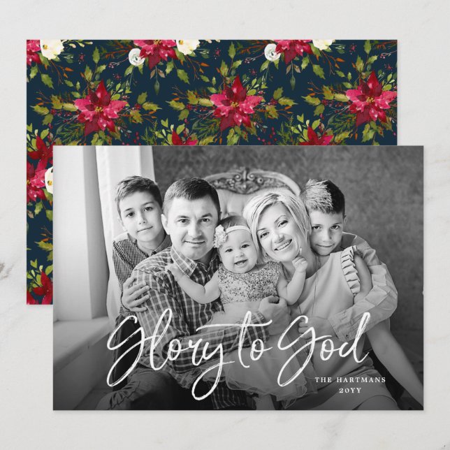 Painted Poinsettias | Full Bleed Photo Holiday Card (Front/Back)