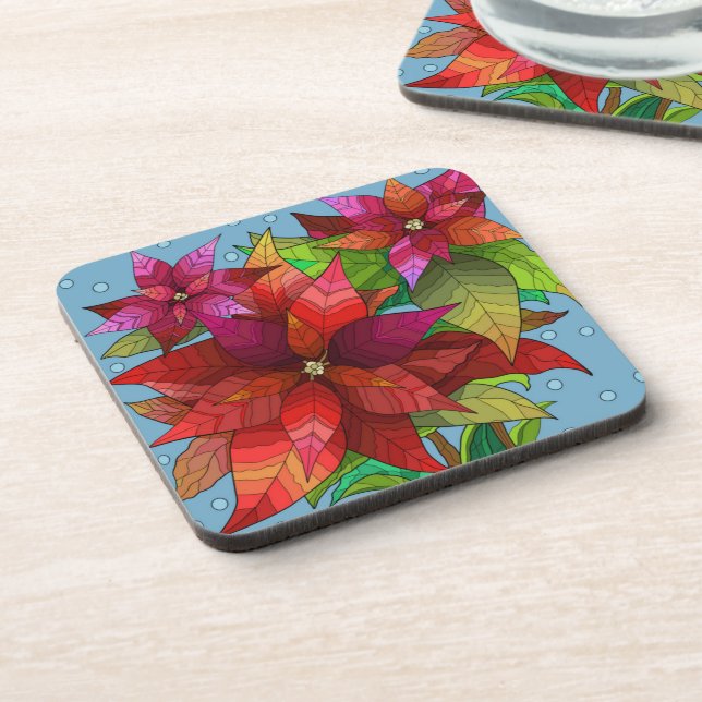 Painted Pointsettia; pretty Christmas Beverage Coaster (Left Side)