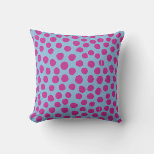 Painted Polka Dots Light Blue Fuchsia Pink Throw Pillow