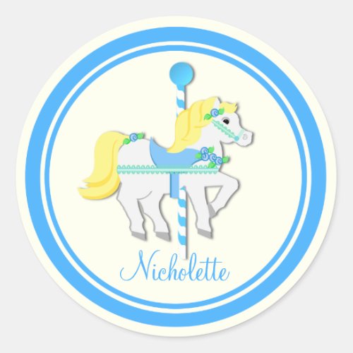 Painted Pony Blue and Yellow Carousel Classic Round Sticker