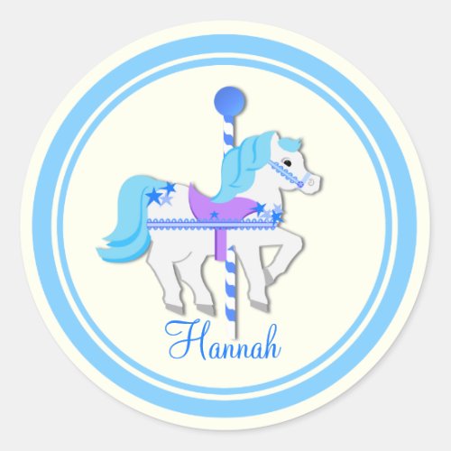 Painted Pony Blue Stars Carousel Classic Round Sticker
