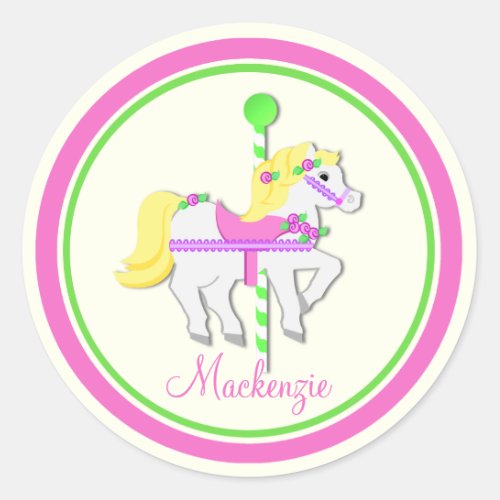 Painted Pony Pink and Green Carousel Classic Round Sticker