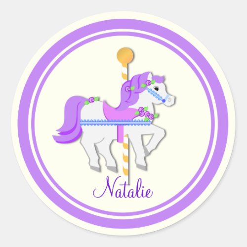 Painted Pony Purple and Gold Carousel Classic Round Sticker