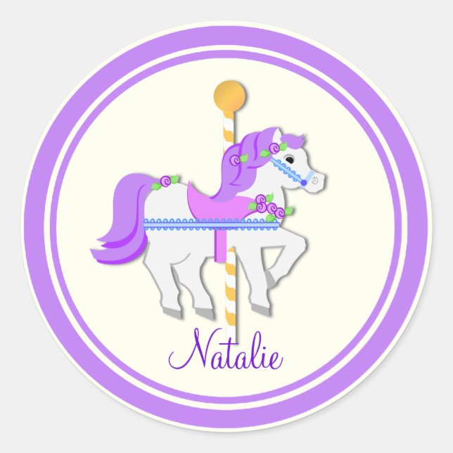 Painted Pony Purple and Gold Carousel Classic Round Sticker (Front)