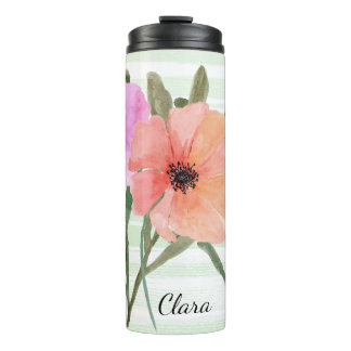 Painted Poppies and Stripes Thermal Tumbler