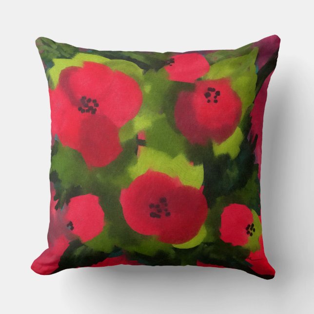 Painted Poppies | Beautiful Floral Art Throw Pillow (Front)