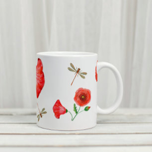 Painted Poppies & Dragonflies Giant Coffee Mug