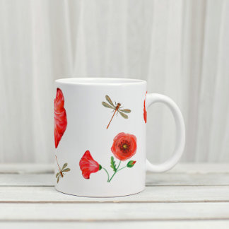 Painted Poppies & Dragonflies Giant Coffee Mug