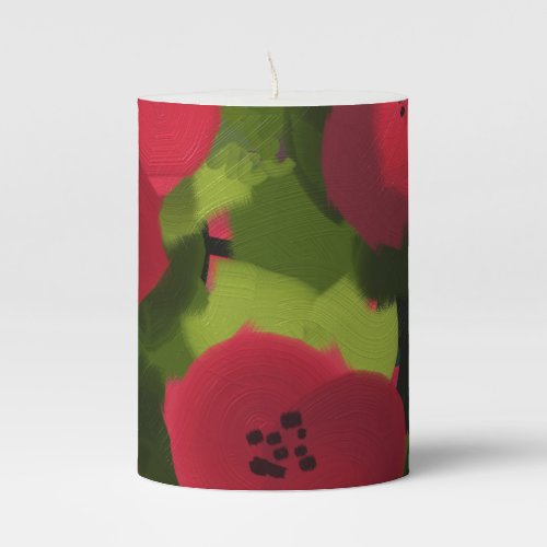 Painted Poppies  Faux Oil Paint Floral Pillar Candle