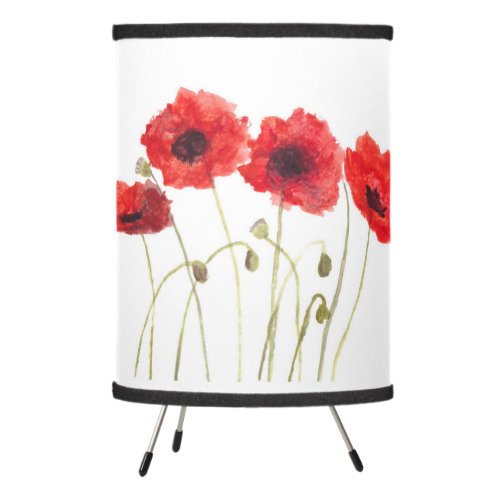 Painted Poppies floral Red Elegant Watercolor Tripod Lamp