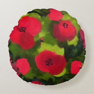 Painted Poppies Perfect Floral Art Round Pillow
