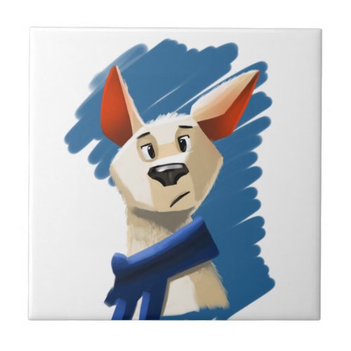 painted portrait of a dog on blue background ceramic tile