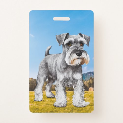 Painted portrait of a schnauzer dog  badge
