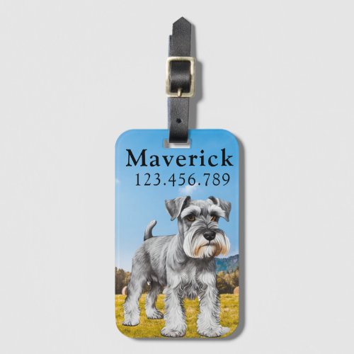 Painted portrait of a schnauzer dog  luggage tag
