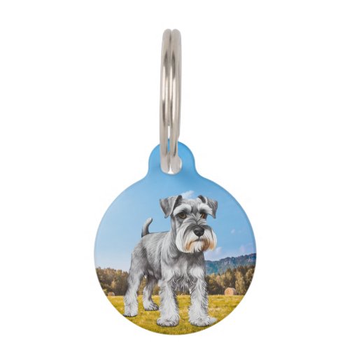 Painted portrait of a schnauzer dog  pet ID tag