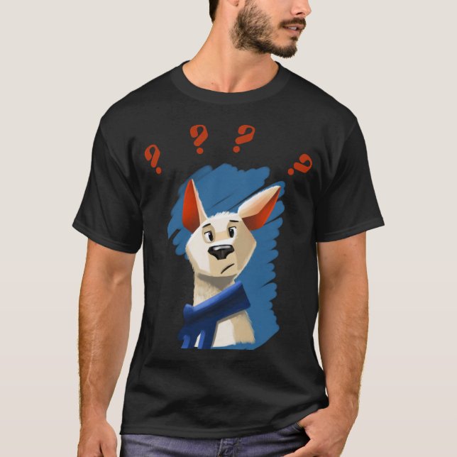 Painted Portrait of Asking Dog on Blue Background  T-Shirt (Front)