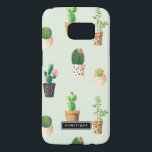 Painted Pots with Succulents & Cacti Pattern Case<br><div class="desc">Cute and modern Samsung case featuring cacti and succulents in painted hearts pots with a mint background. This personalized case will be perfect as a gift. Similar designs are available.</div>