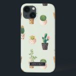 Painted Pots with Succulents & Cacti Pattern iPad iPhone 13 Case<br><div class="desc">Cute and modern iPad case featuring cacti and succulents in painted hearts pots with a mint background. This personalized case will be perfect as a gift. Similar designs are available.</div>
