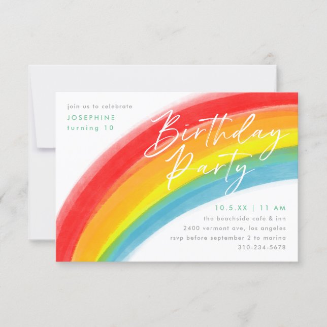 Painted Primary Rainbow Birthday Party Invitation (Front)